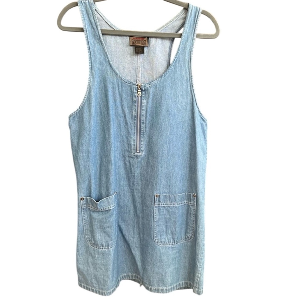 Vintage Blue Denim Sleeveless Dress with Pockets